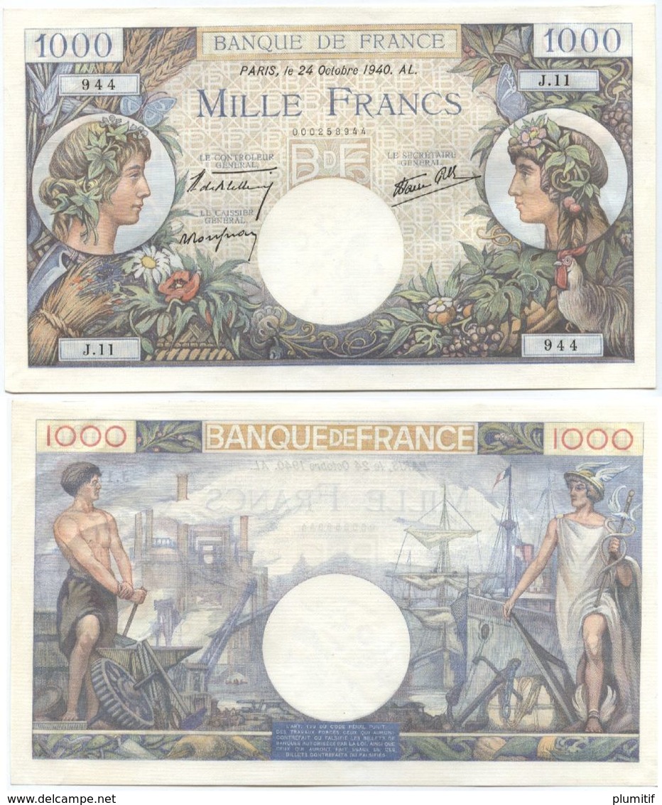 1000 FRANCS COMMERCE ET INDUSTRIE Type 1940 UNC - 1 000 F 1940-1944 ''Commerce Et Industrie''