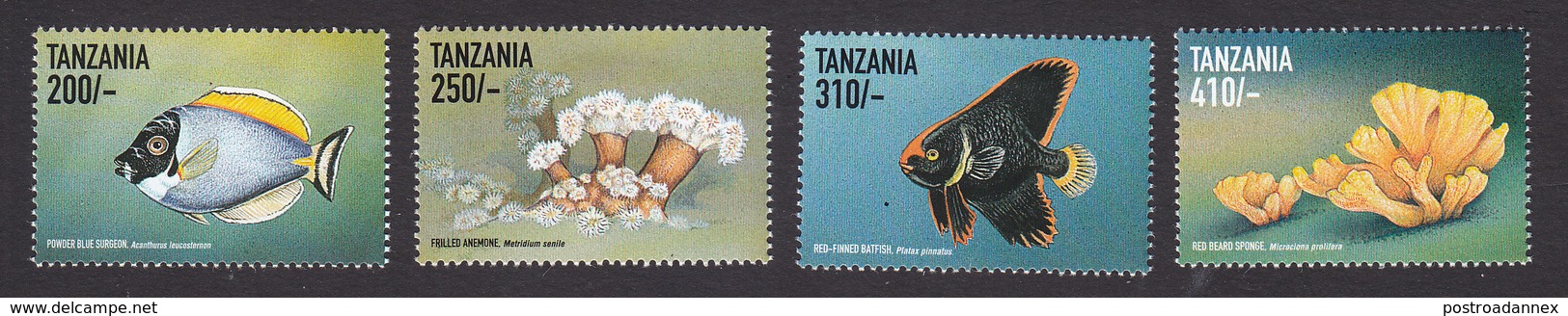 Tanzania, Scott #1848-1851, Mint Hinged, Marine Life, Issued 1999 - Tanzania (1964-...)