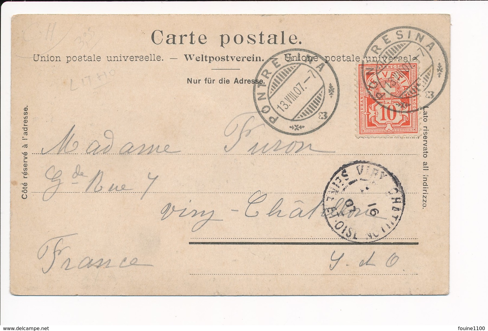 Carte De Campfer Und Piz Della Margna ( Litho ) Au Dos Cachet De Pontresina 1907  ( Recto Verso ) - Other & Unclassified