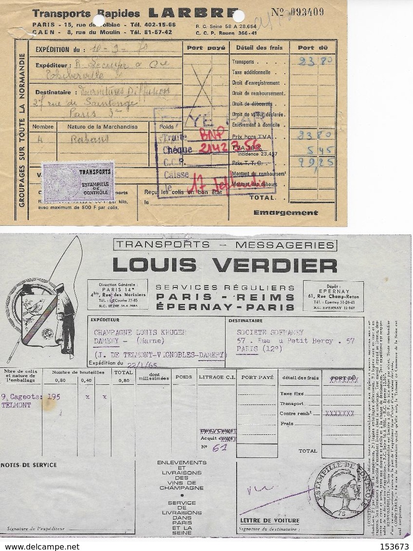 Lot  11 documents  avec timbres fiscaux transport ou timbres secs "Transport : T.R."