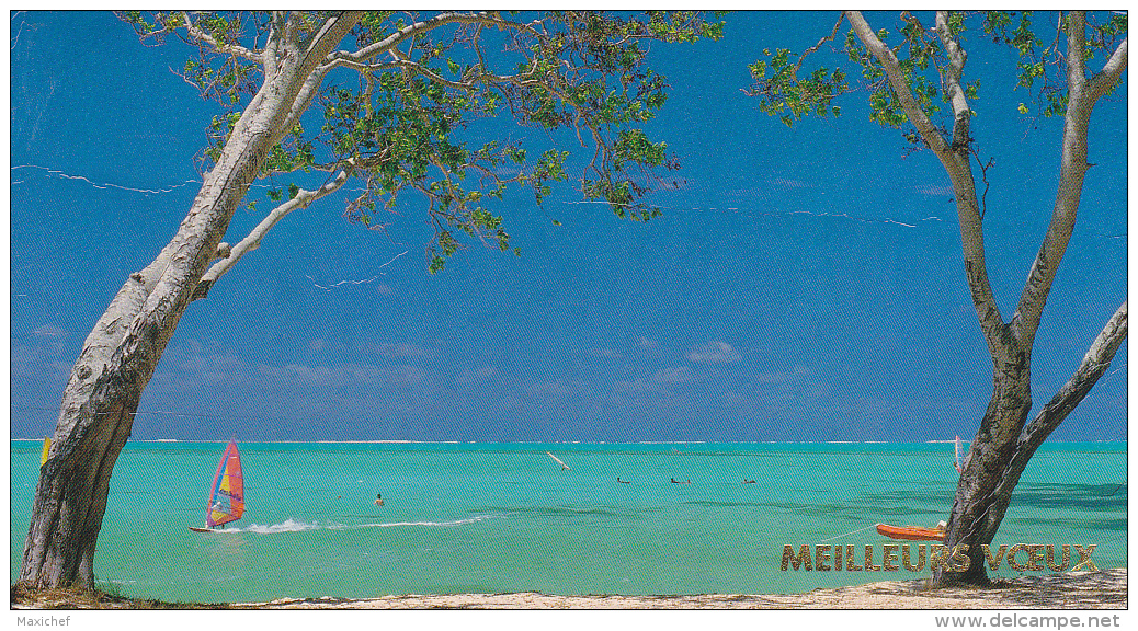 Carte Double (93 X 174 Mm) Meilleurs Voeux - Plage De Poé - Message Voeux 1993 à L'intérieur, Circ Sous Enveloppe - Nouvelle Calédonie