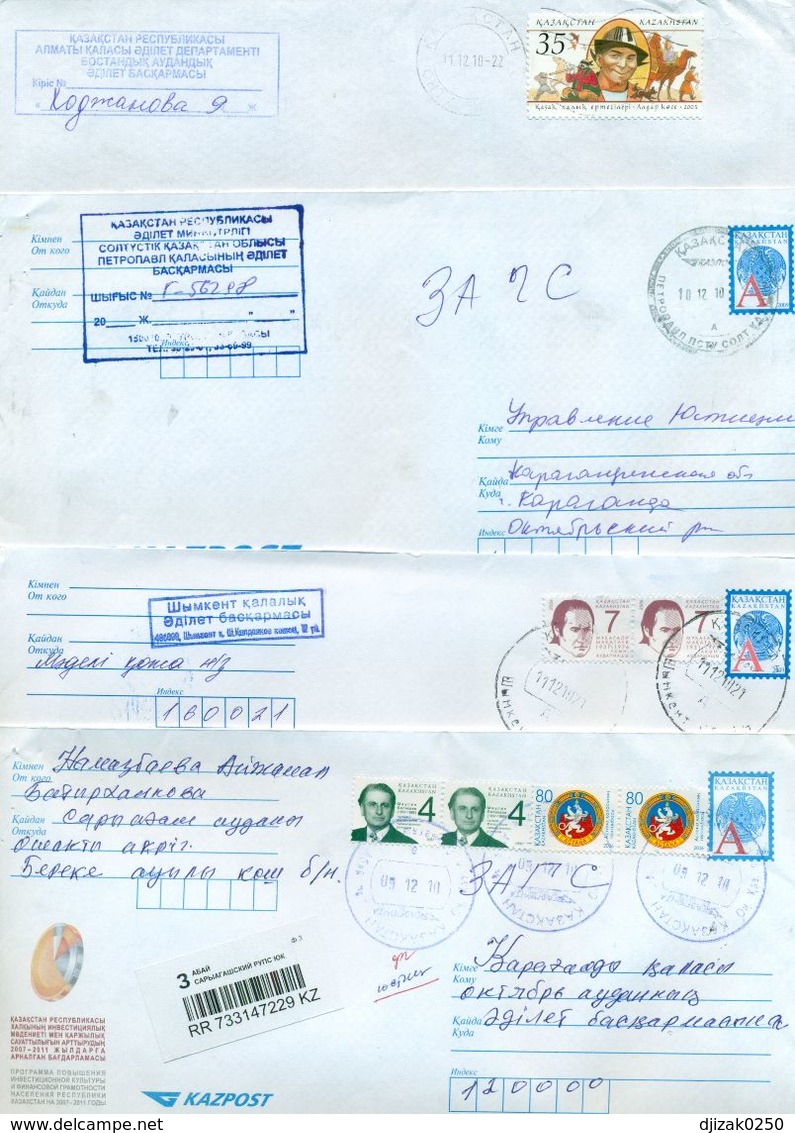 Kazakhstan.Four Envelopes Past The Mail. One Envelope Registered. - Kazakhstan