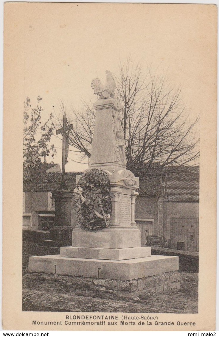 CARTE POSTALE   BLONDEFONTAINE 70  Monument Commémoratif Aux Morts De La Grande Guerre - Autres & Non Classés