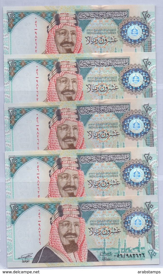 SAUDI ARABIA Special Edition 100 Years On Creation Of The Kingdom 20  RIYALS 5 PCS Serial Numbers UNC Shipping Is $ 7.77 - Saudi Arabia