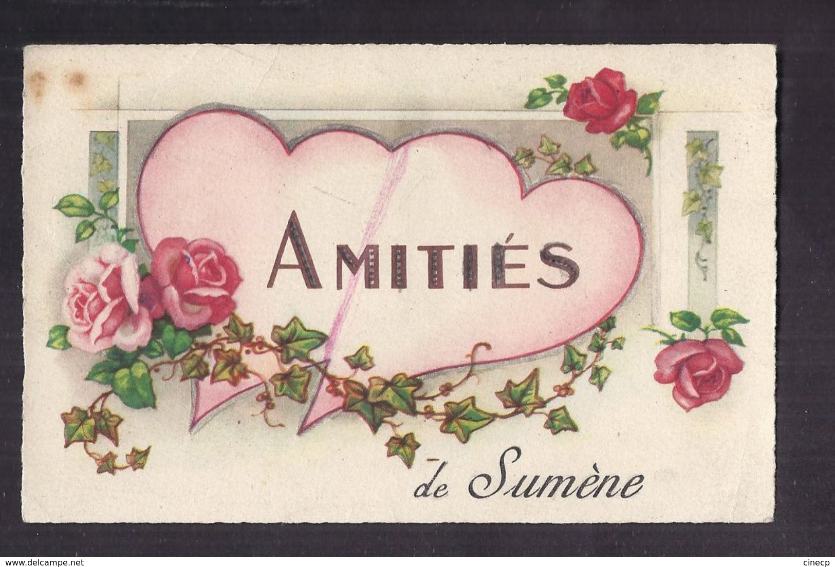 CPA 30 - SUMENE - Amitiés De Sumène - TB CP FANTAISIE Sur Le Village Avec Fleurs - Sumène