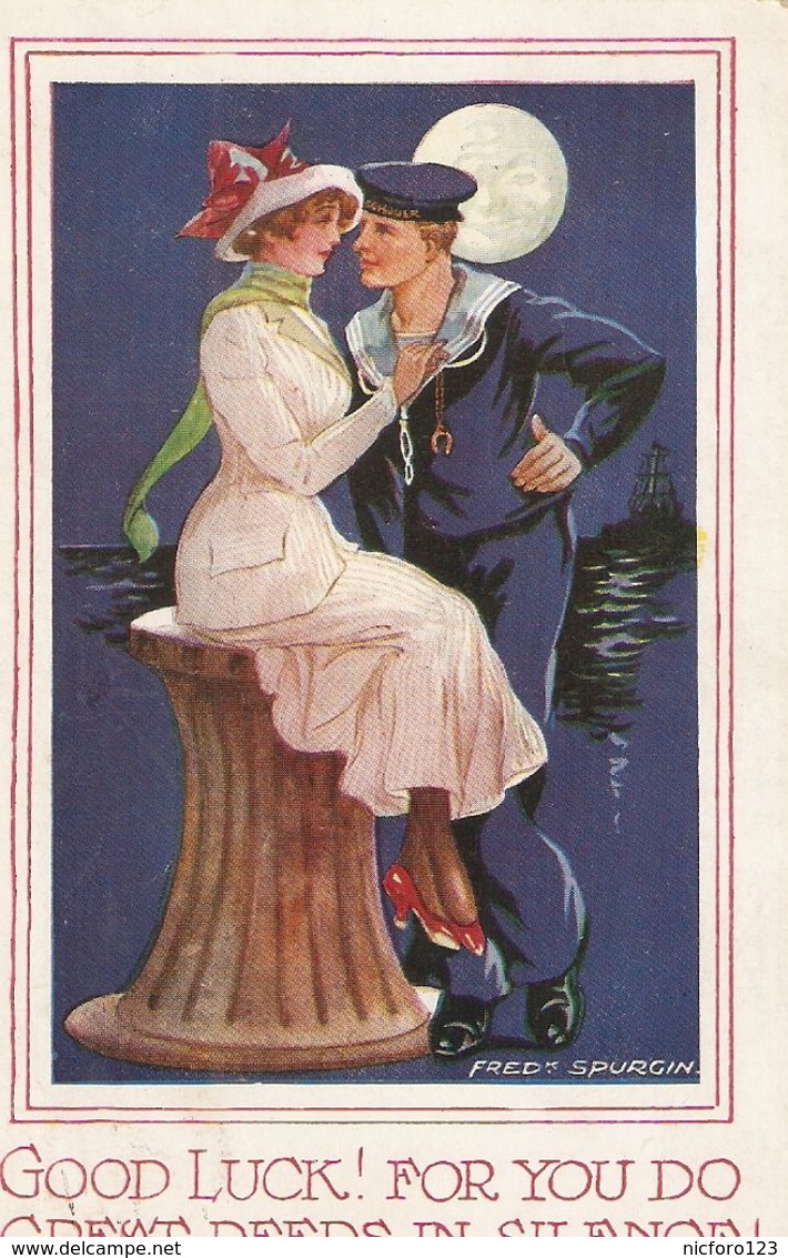 "Couple Romance. Military And Lady" Nice Antique English Postcard - Spurgin, Fred