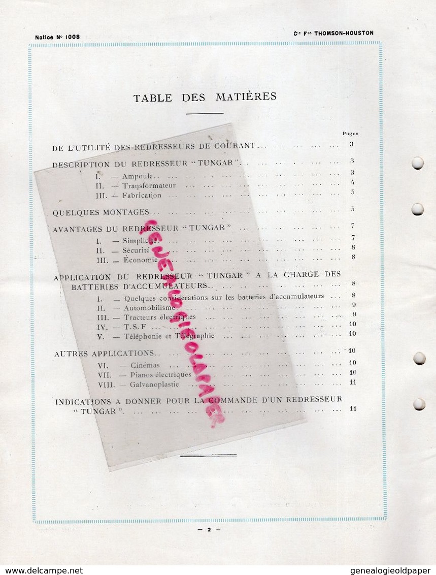 75- PARIS- CATALOGUE THOMSON HOUSTON-TELEPHONIE-TELEGRAPHE-TSF-RADIO-TUNGAR-254 RUE VAUGIRARD-1924-ELECTRICITE-TELEPHONE