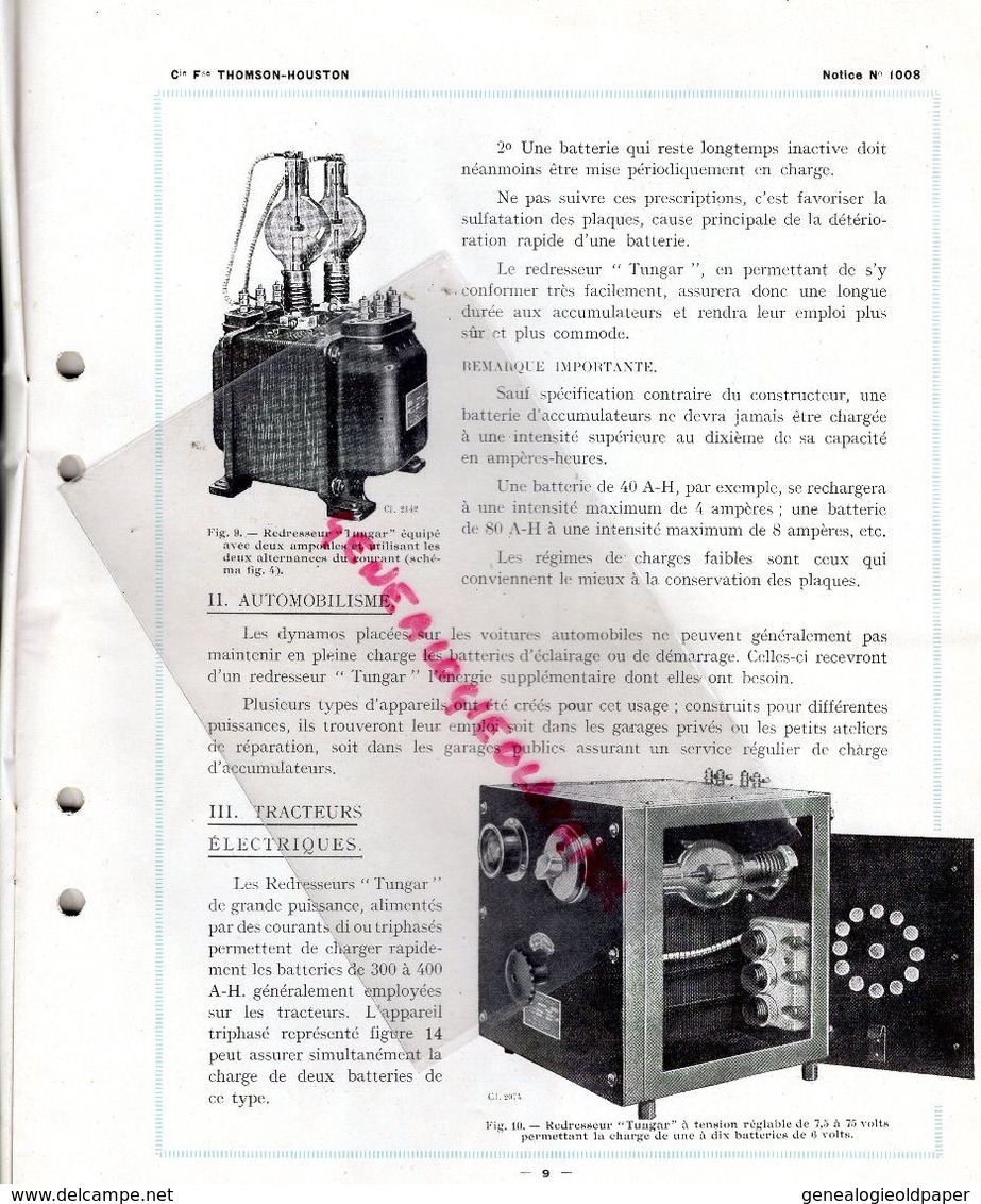 75- PARIS- CATALOGUE THOMSON HOUSTON-TELEPHONIE-TELEGRAPHE-TSF-RADIO-TUNGAR-254 RUE VAUGIRARD-1924-ELECTRICITE-TELEPHONE