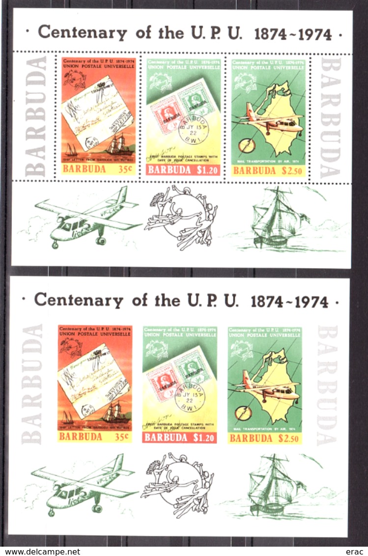 Barbuda - 1974 - BF N° 10 Dentelé + Non Dentelé - Neufs ** - 100 Ans UPU - U.P.U.