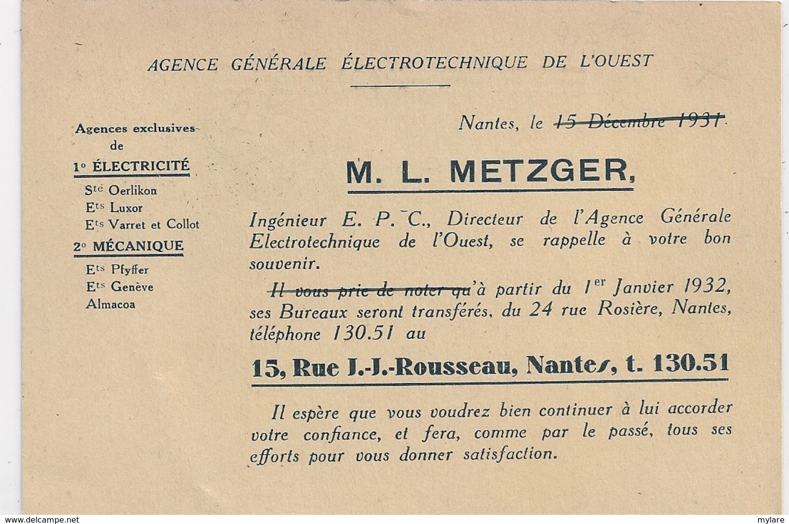 Cpa 44 Nantes Agence Générale Electronique  M L Metzger - Nantes