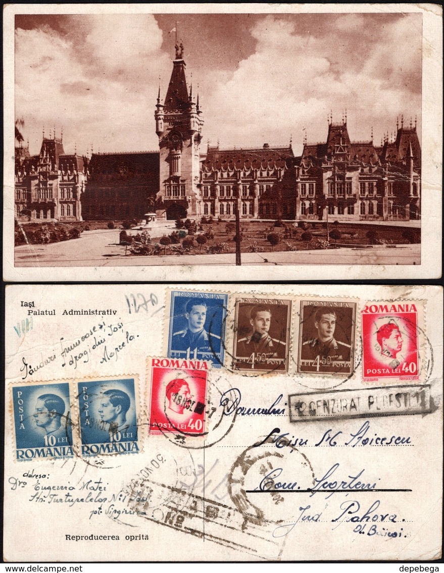 Romania - Romania-Iasi, Palatul Administrativ. Reg. Censored (Cenzurat Ploesti 1) Postcard, IASI 30.11.1945. - Roumanie