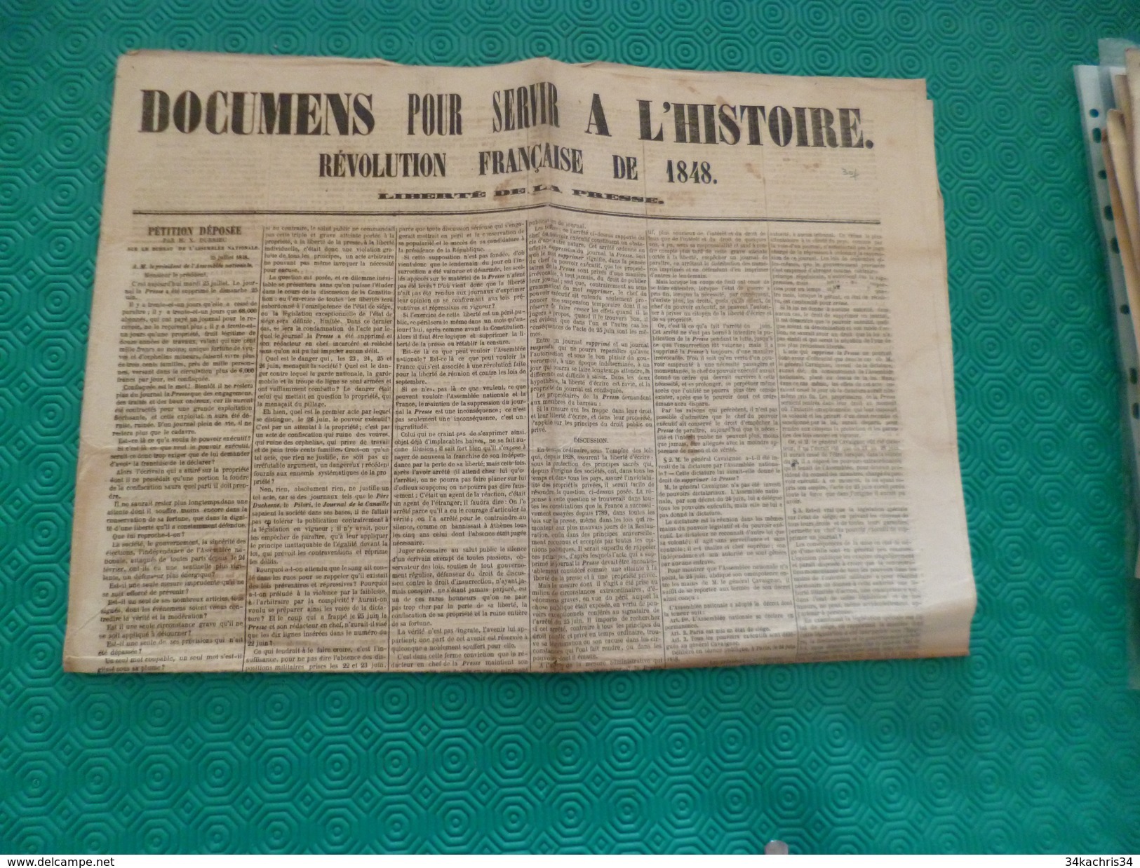 Journal Révolution Française De 1848 Documents Pour Servir à L'histoire. Liberté Presse - 1850 - 1899