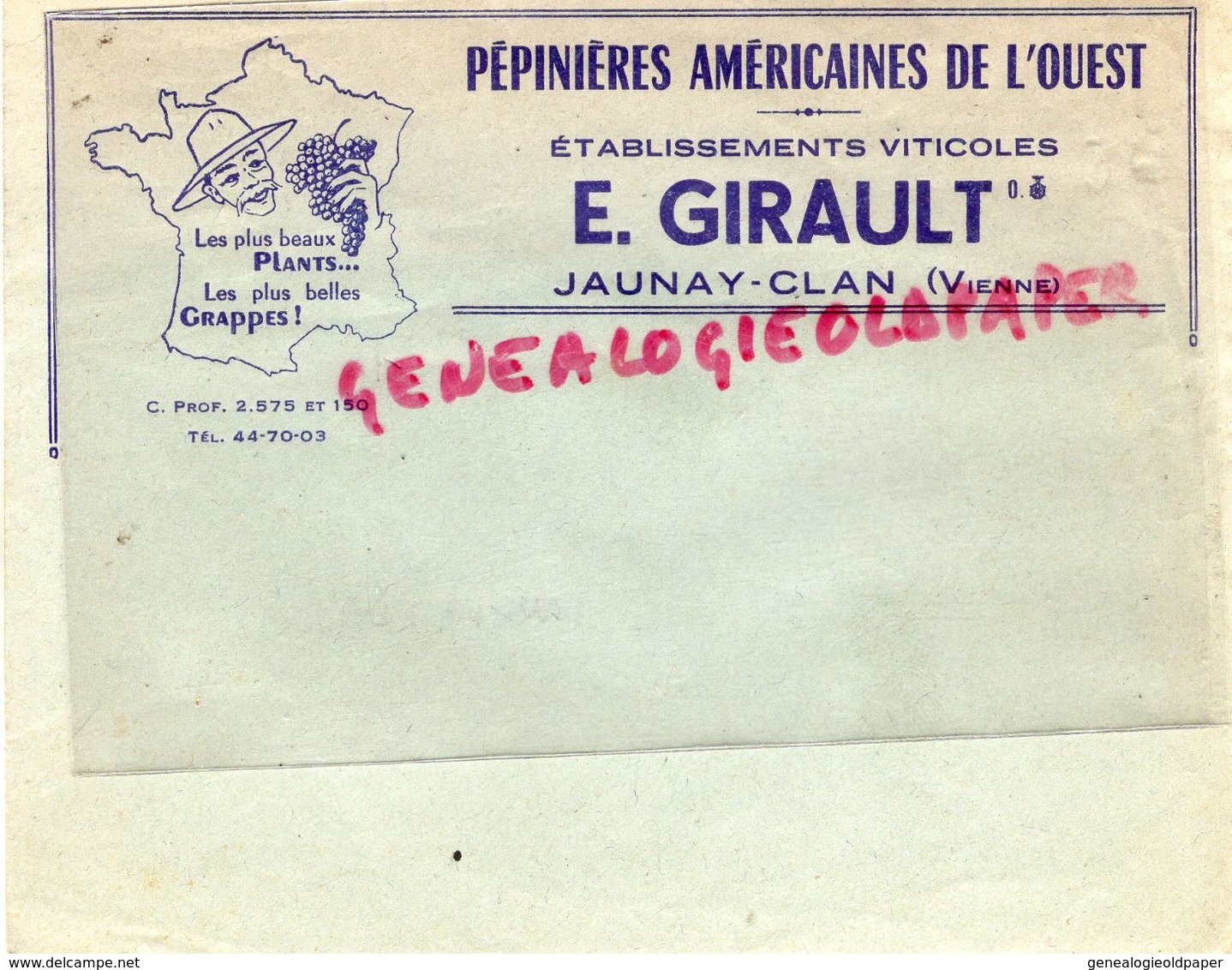 86- JAUNAY CLAN- RARE ENVELOPPE PEPINIERES AMRICAINES DE L' OUEST-E. GIRAULT-VIGNE VIGNERON-AGRICULTURE HORTICULTURE VIN - Agriculture