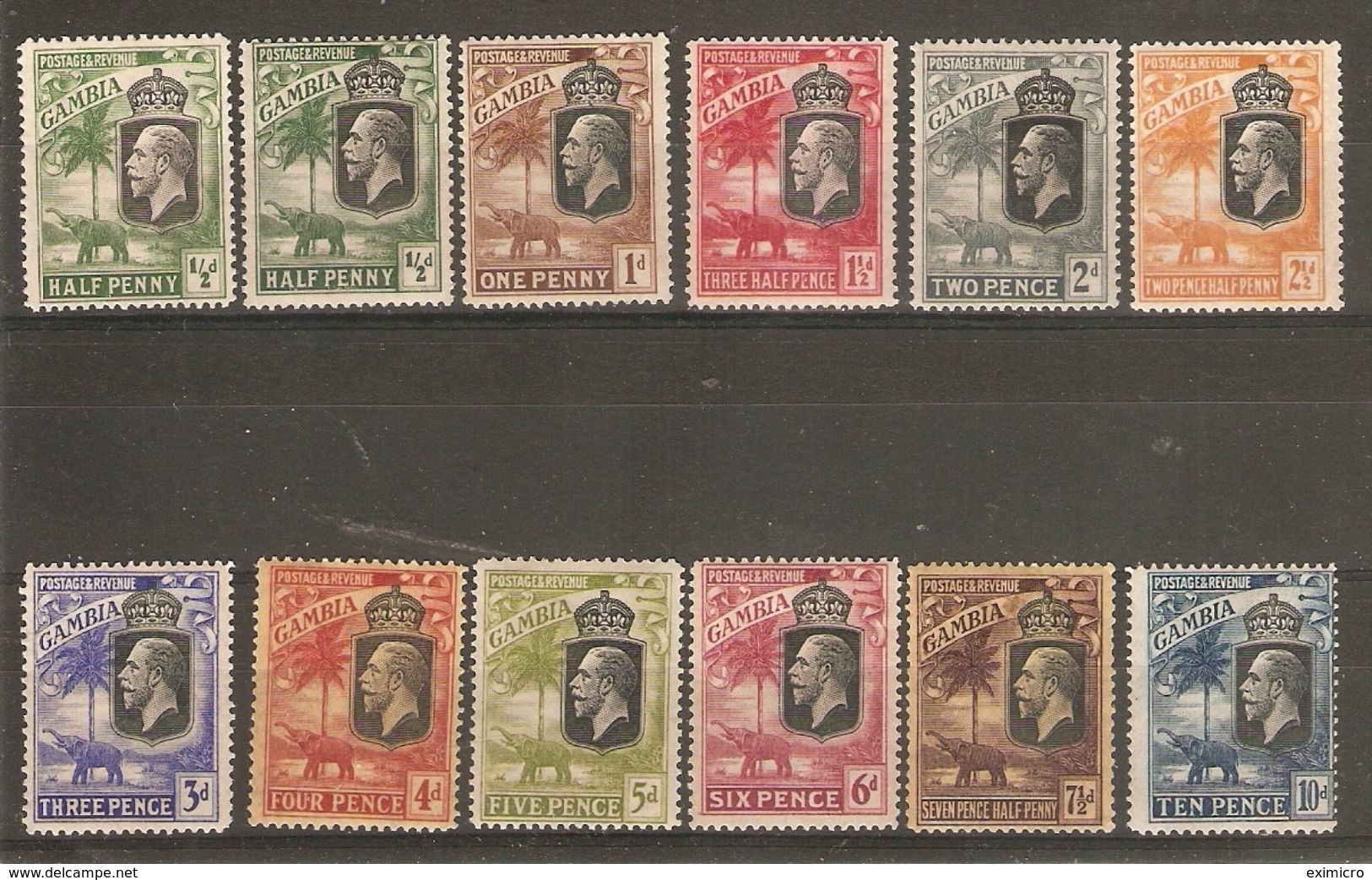 GAMBIA 1922-1929 SET TO 10d SG 122/133 WATERMARK MULTIPLE SCRIPT CA MOUNTED MINT Cat £83+ - Gambie (...-1964)