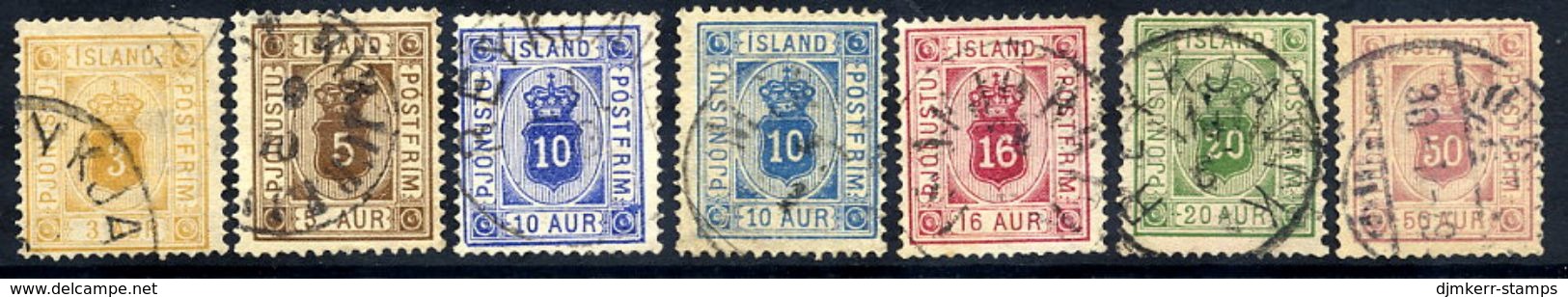 ICELAND 1875 Official Set Perforated 14:13½ With Both Shades Of 10 Aur, Used.  Michel Dienst 3A-8A + 5Ab  Cat. €313 - Servizio