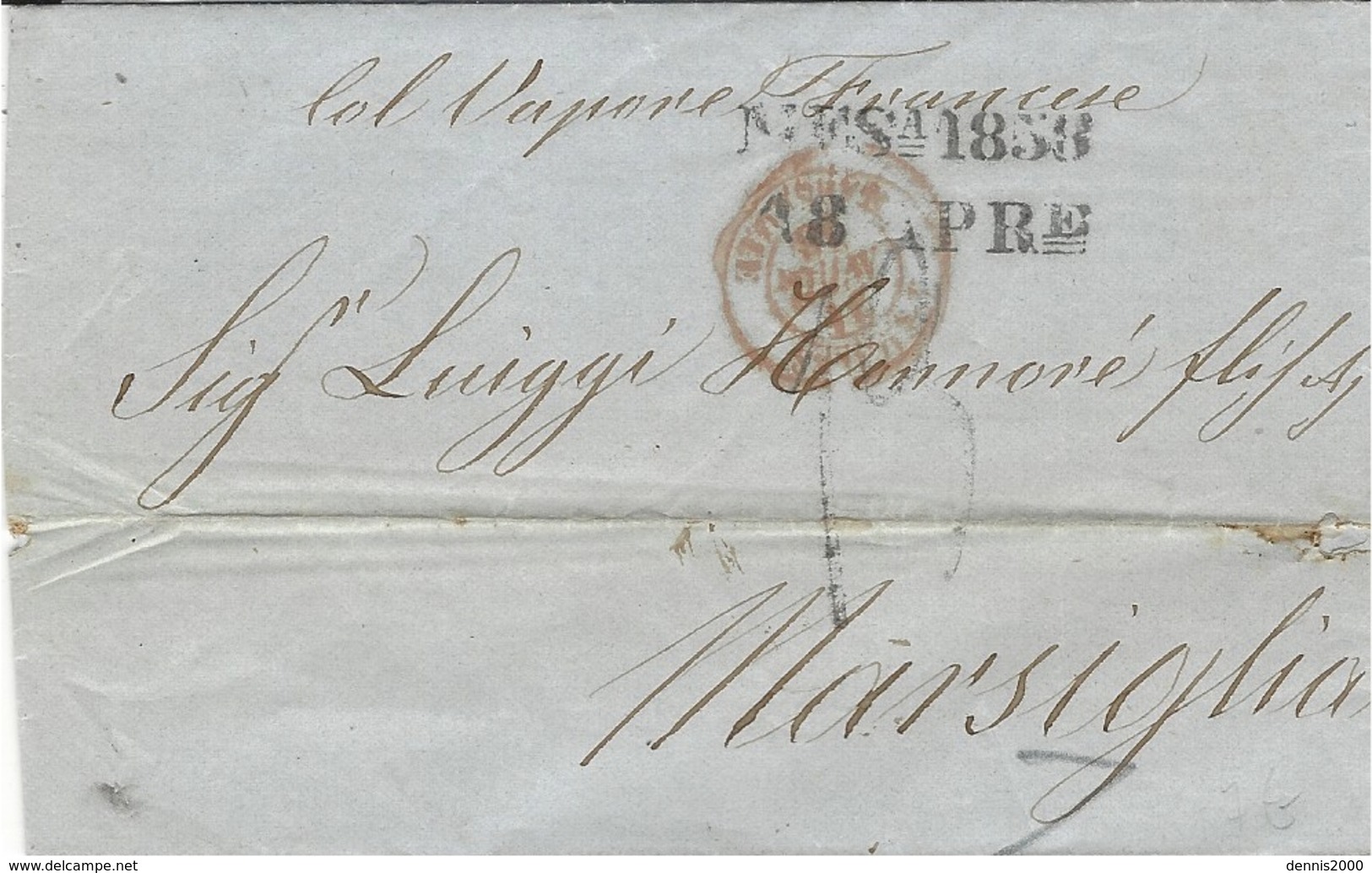 1858- Lettera Da MESSINA Per Marseille  " Col Vapore Francese " - Sizilien