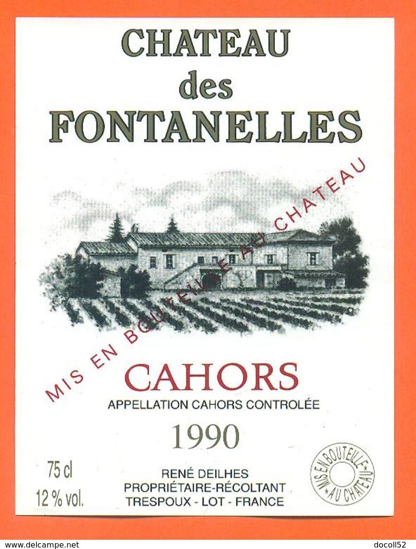 étiquette De Vin De Cahors Chateau Des Fontanelles 1990 René Deilhes à Trespoux - 75 Cl - Cahors