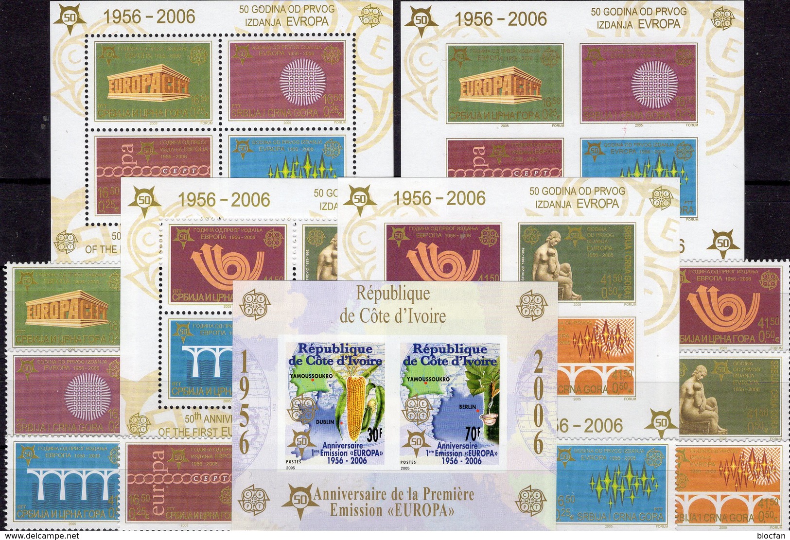 Stamps EUROPA SERBIA 3257/4,VB,Blocks 59/60A/B+Ivoire Bl.169B ** 63€ Blocs M/s History Sheets Bf 50 Years CEPT 2006 - Vrac (max 999 Timbres)