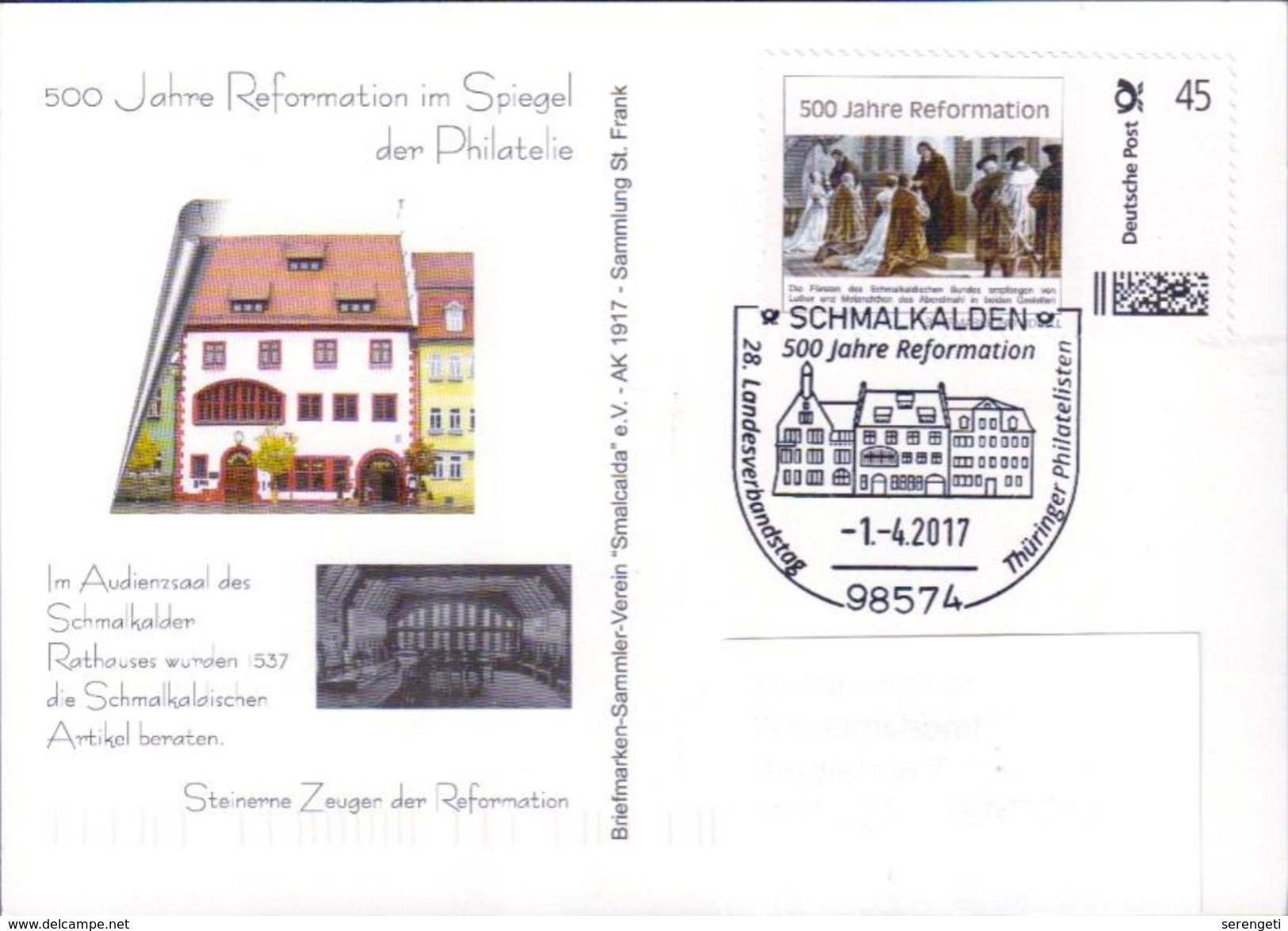 Deutschland SSt. Schmalkalden '500 J. Reformation' / Germany Pmk. '500th Ann. Of Reformation' 2017 - Christentum
