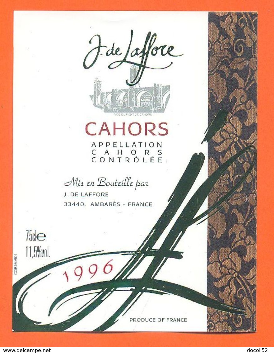 étiquette De Vin De Cahors J De Laffore 1996 J De Laffore à Ambarès - 75 Cl - Cahors