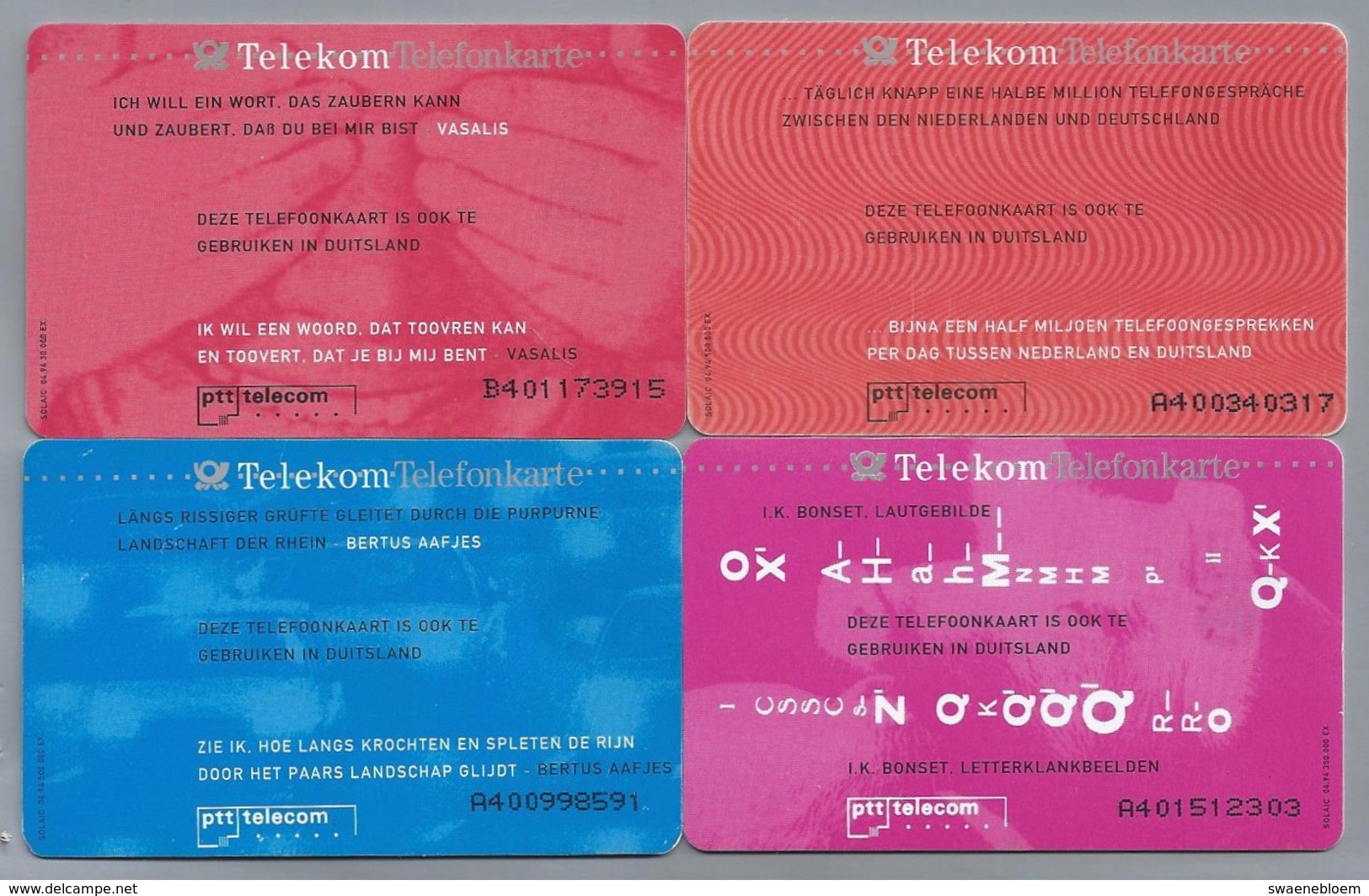 NL.- 4 X Telefoonkaart. KPN Telecom. Telekom Telefonkarte. .1, 5, 10 En 25 Gulden. KLANKEN - LANDSCHAP - RIJN - NABIJ. - Ontwikkeling