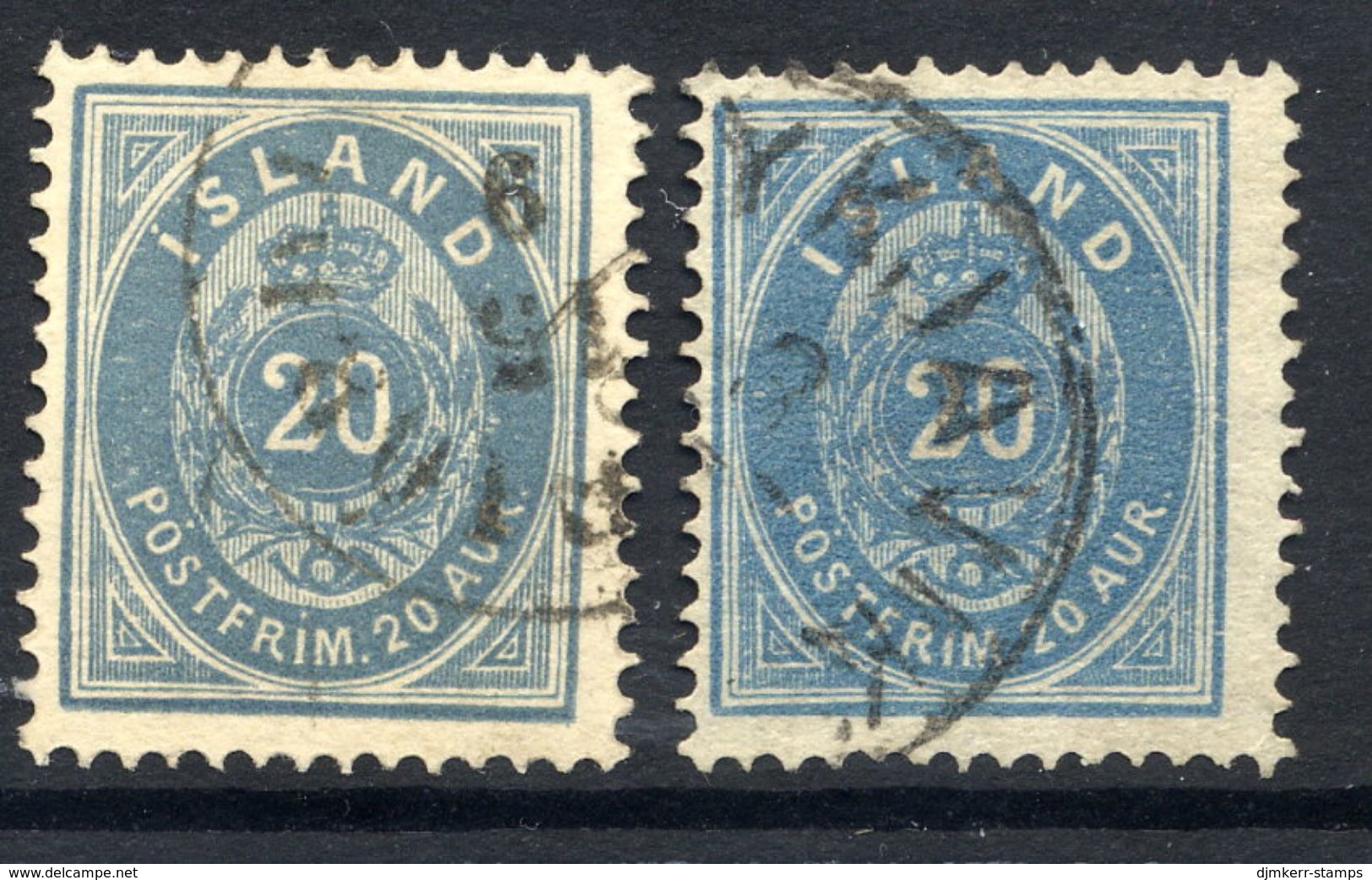 ICELAND 1882 Definitive 20 Aur. Perforated 14:13½ In Both Shades, Used.  Michel 14Aa-b - Oblitérés