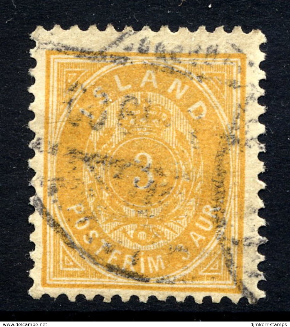 ICELAND 1897 Definitive 3 Aur. Perforated 12¾ , Used.  Michel 12B - Oblitérés