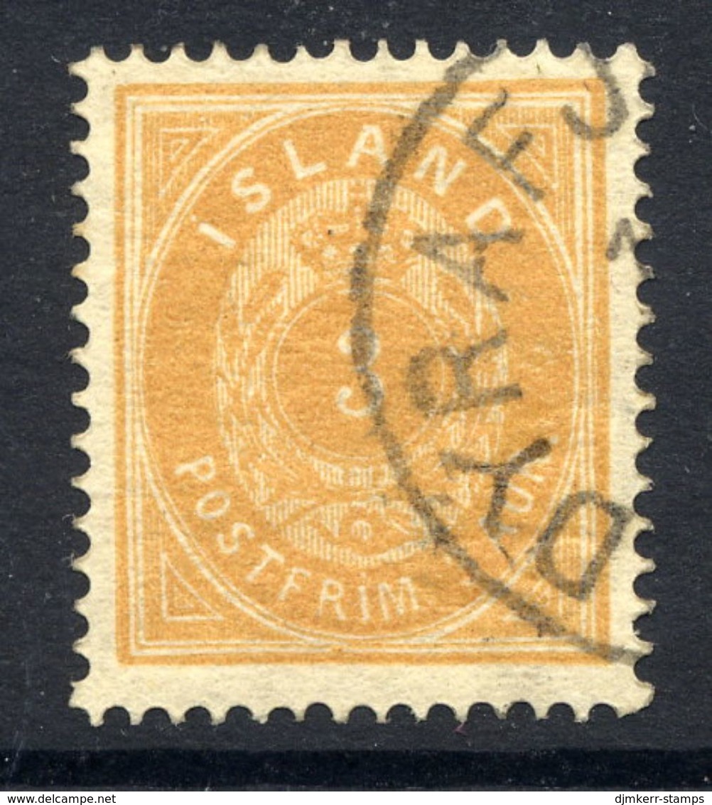 ICELAND 1882 Definitive 3 Aur. Perforated 14:13½ , Used.  Michel 12A - Used Stamps