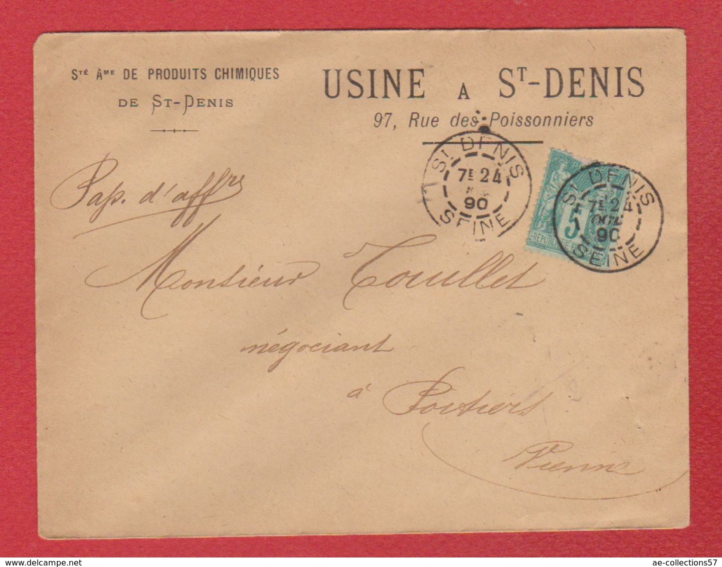 Enveloppe /  De Saint Denis  / Pour Poitiers  / 24 Octobre  1890 - 1877-1920: Semi-Moderne