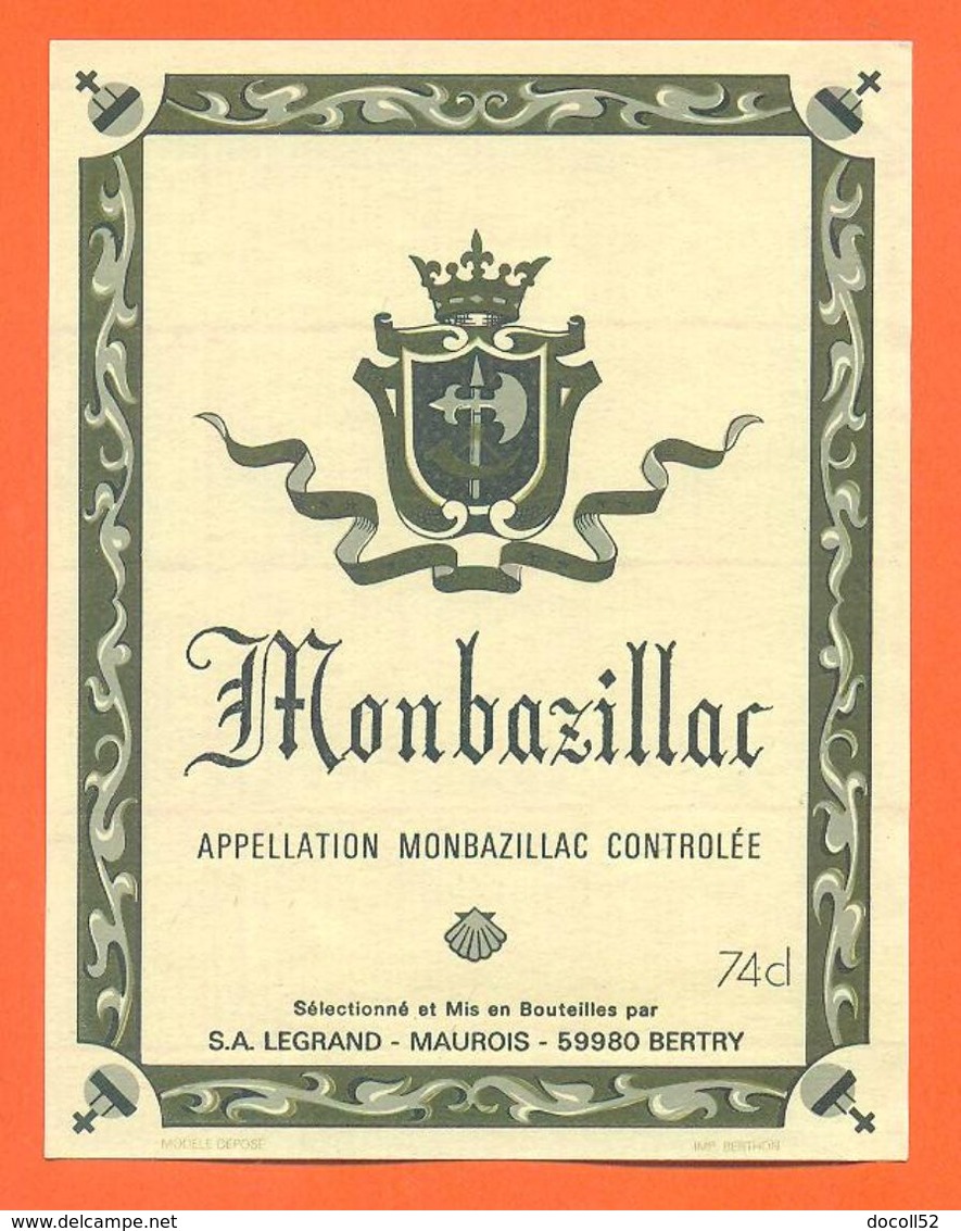 étiquette Ancienne Vin De Monbazillac SA Legrand à Maurois - 74 Cl - Monbazillac