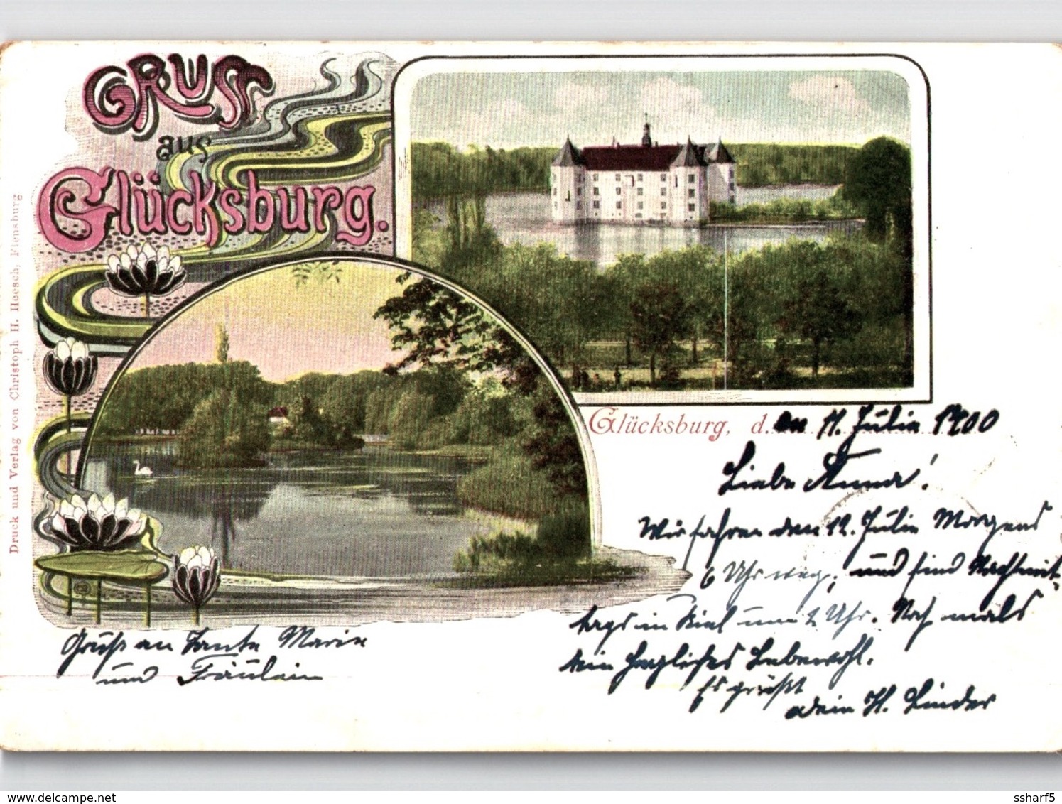 Gruss Aus GLÜCKSBURG Farblitho 1900 H. Heersch Flensburg - Glücksburg