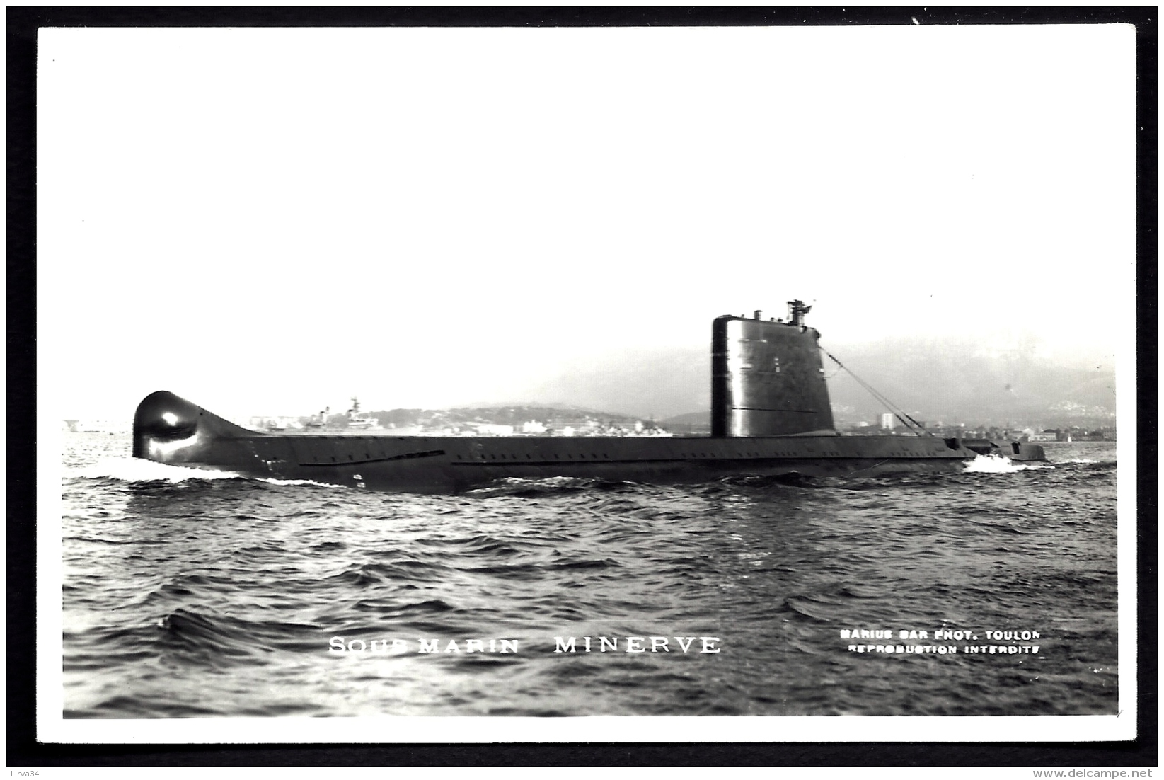 CP-PHO ANCIENNE FRANCE- BATEAUX DE GUERRE-  SOUS-MARIN"MINERVE" EN TRES GROS PLAN DE PROFIL - Sous-marins