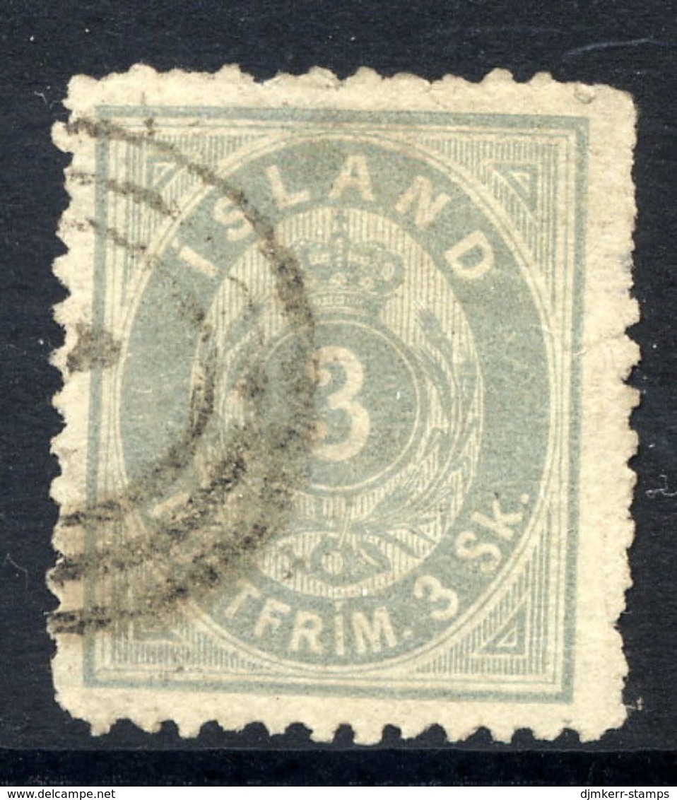 ICELAND 1873 Definitive 3 SK. Perforated 12¾, Used.  Michel 2B - Oblitérés