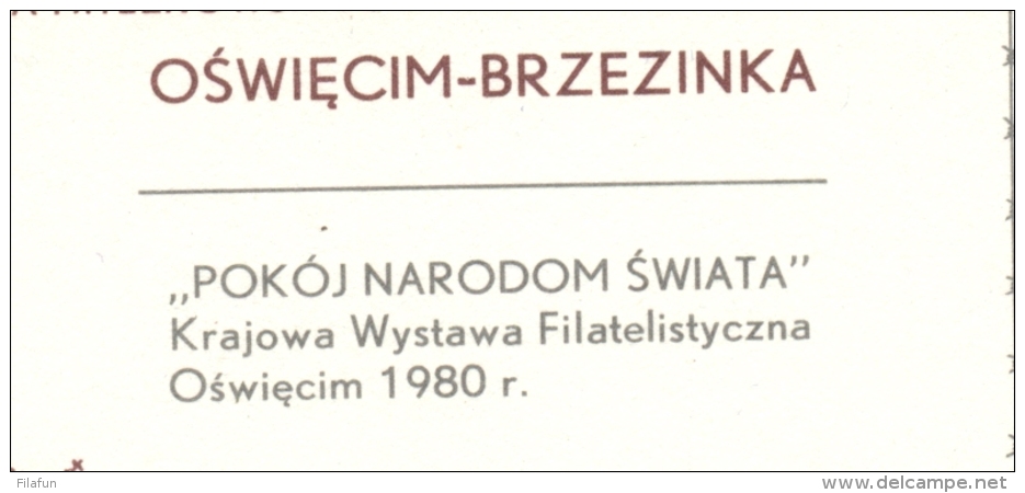 Polen / Polska - 1980 - 2zl Postcard Liberation Auschwitz Birkenau With "Pokoj Narodom..." Print - Unused - Judaica - Postwaardestukken