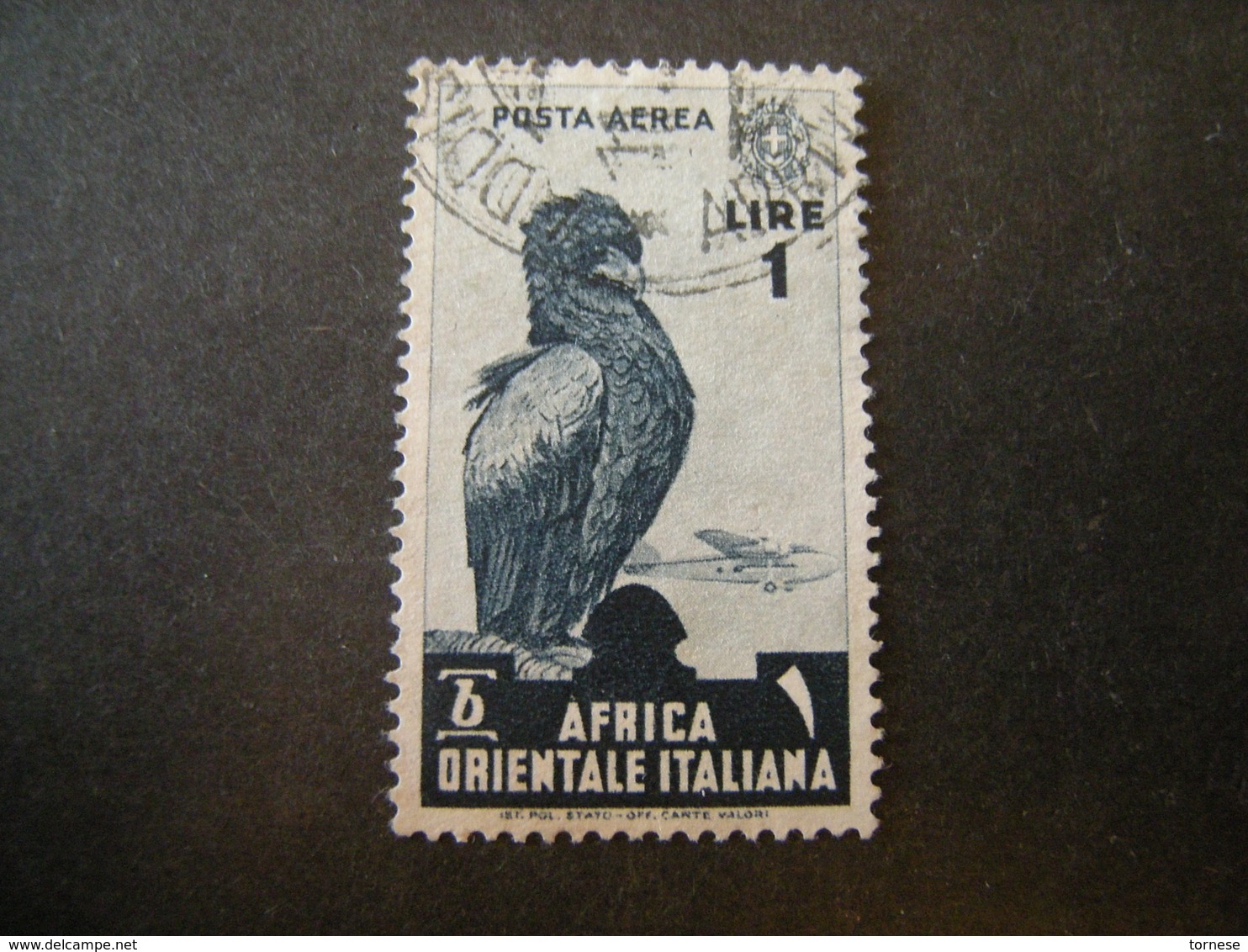 AFRICA ORIENT. ITALIANA - 1938, Posta Aerea, Sass N. A5, Lire 1, Usato - Italienisch Ost-Afrika