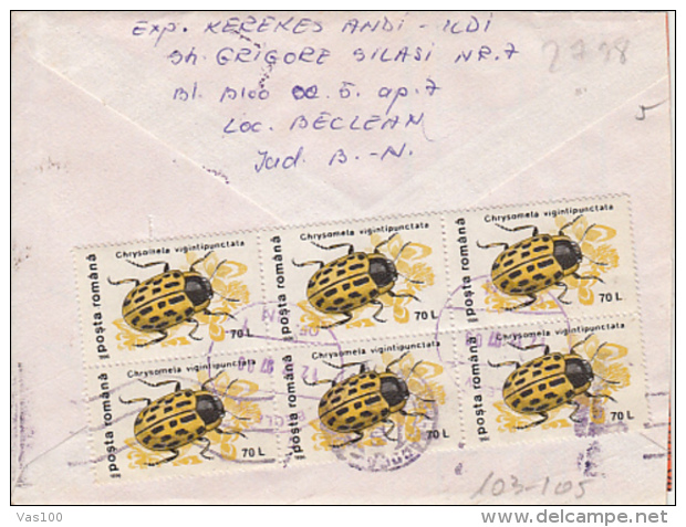 BO TV CHANNEL ADVERTISING POSTMARK, MARTEN, BEETLE, STAMPS ON COVER, 1997, ROMANIA - Cartas & Documentos