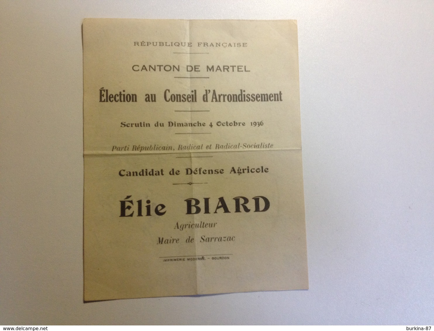 MARTEL, 46, Election Au Conseil D'arrondissement, 1936,1937 Bulletin De Vote - Non Classés