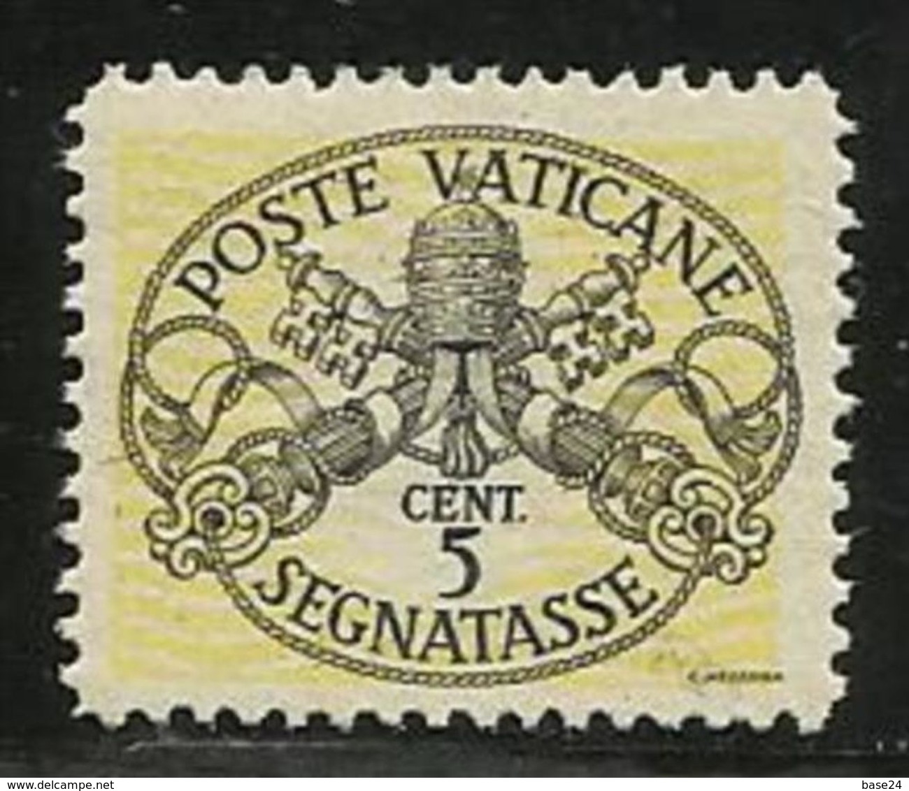 1946 Vaticano Vatican SEGNATASSE  POSTAGE DUE 5c Righe Larghe Carta Bianca MNH** Firm.Biondi - Postage Due