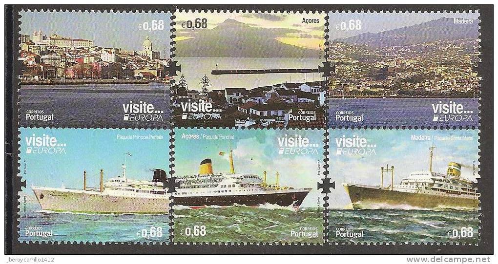 PORTUGAL / ACORES / MADEIRA - EUROPA 2012 -TEMA ANUAL " VISITE .....".-3 SERIES De 2 V. Procedentes De 3 HOJITAS BLOQUE - 2012