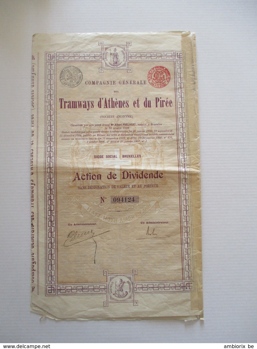 Tramways D'Athènes Et Du Pirée - Action De Dividende - Version 1907 - Verkehr & Transport