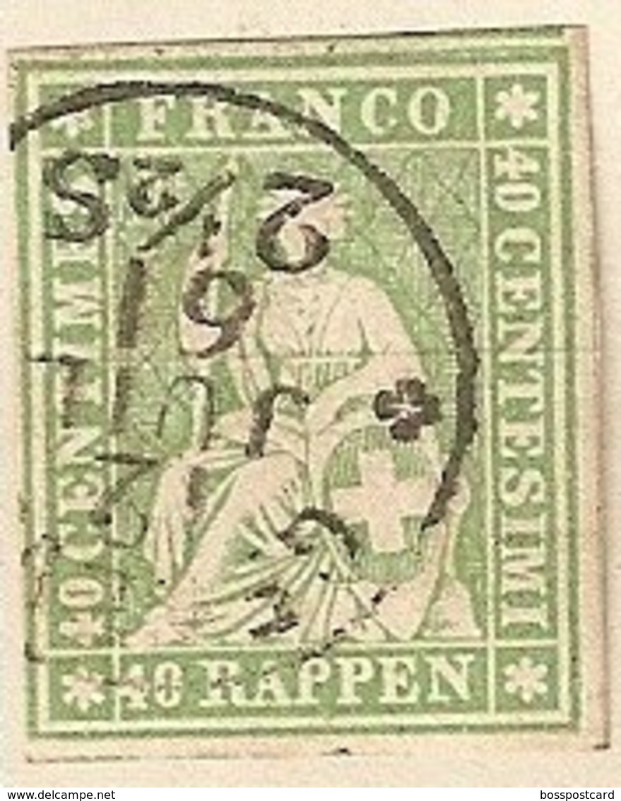 Suisse - Schweiz - Switzerland - Stamps 40 Centisimi 1854 Vert - Green - Philatélie - Philatelic Philately Philatélique - Oblitérés