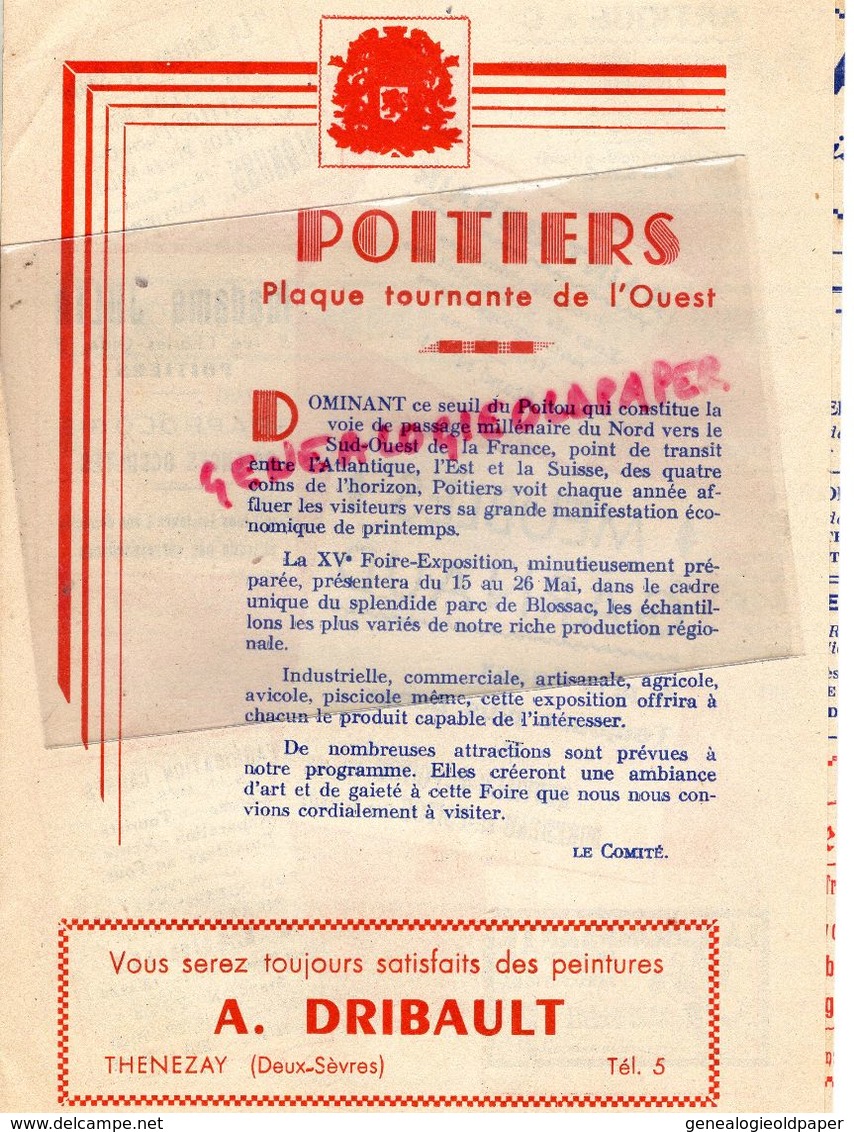 86- POITIERS- PROGRAMME XVE FOIRE EXPOSITION MAI 1949- HAVAS- CONFITURES VALERY MARCHEIX- CAFES MONTOUX-PICTAVIA-MAX BAS - Documents Historiques