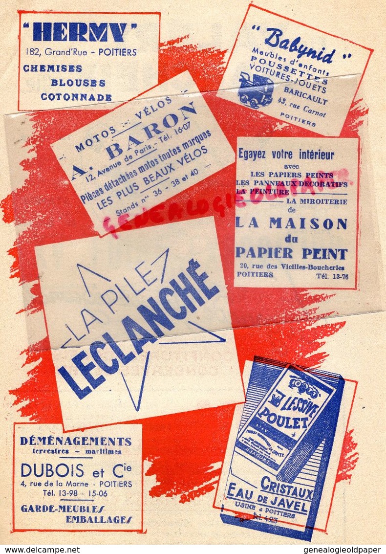 86- POITIERS- PROGRAMME XVE FOIRE EXPOSITION MAI 1949- HAVAS- CONFITURES VALERY MARCHEIX- CAFES MONTOUX-PICTAVIA-MAX BAS