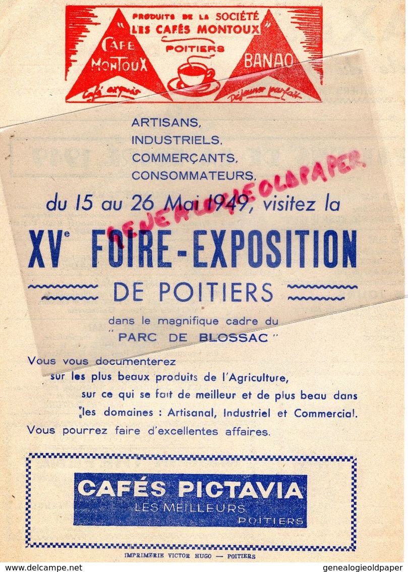 86- POITIERS- PROGRAMME XVE FOIRE EXPOSITION MAI 1949- HAVAS- CONFITURES VALERY MARCHEIX- CAFES MONTOUX-PICTAVIA-MAX BAS