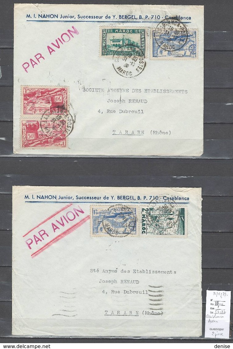 Maroc - Lettre Avion  De Casablanca Pour Tarare - 1939 - 2 Piéces - Briefe U. Dokumente