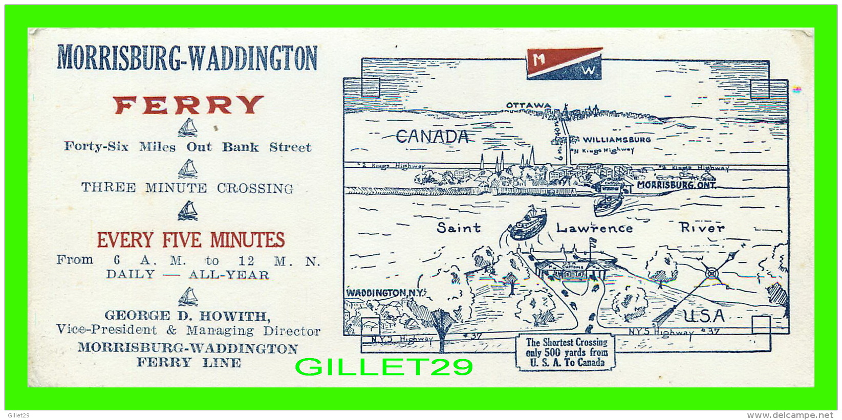 BUVARDS - MORRISBURG-WADDINGTON FERRY LINE - GEORGE D. HOWITH - - Transports