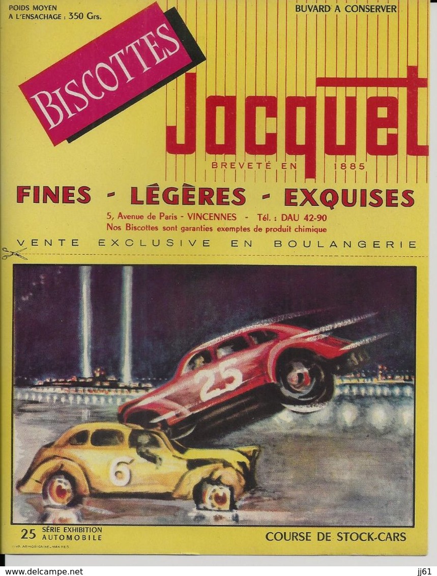 VINCENNES BUVARD BISCOTTES JACQUET SERIE EXHIBITION AUTOMOBILE COURSE DE STOCK CARS N° 25 - Zwieback