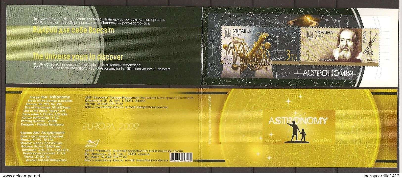 UCRANIA / UKRAINE / UKRANIA  - EUROPA 2009 - "ASTRONOMIA" - CARNET Con HOJITA BLOQUE- DENTADA  ( PERFORATED) - 2009