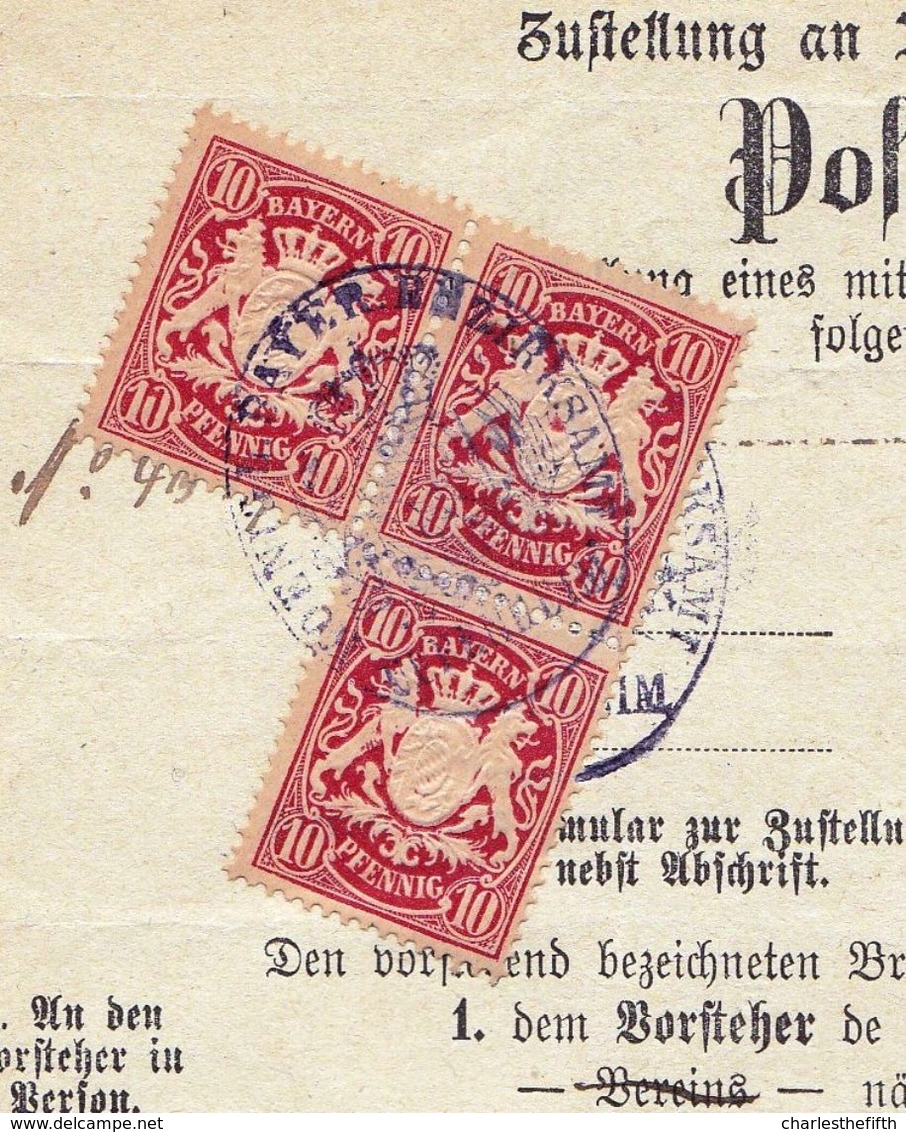 1897 - Orts - Post - Zustellungsurkunde Oberdachstetten > Uffenheim - Zehen Sie 3 Scans Bitte ! Tampon Bleu !! Selten - Lettres & Documents