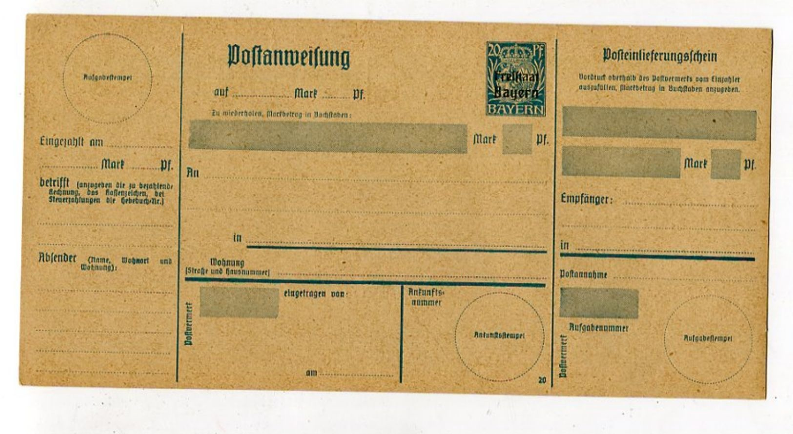 Bayern / 1918 / Postanweisung Mi. A 114 (20) ** (03004) - Andere & Zonder Classificatie